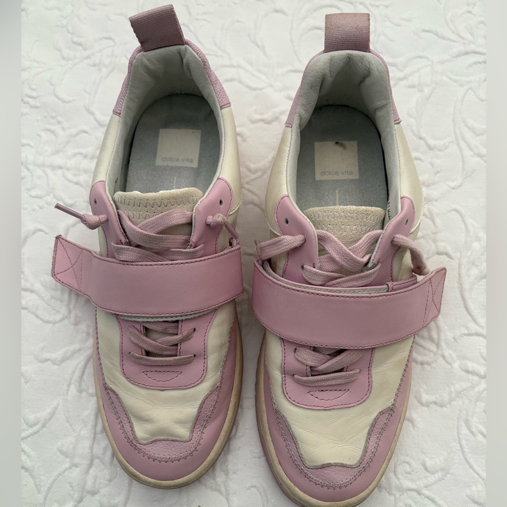 Dolce Vita Alvah Leather Sneakers Size 8.5 Lilac (Pink/Cream) Touch & Tie